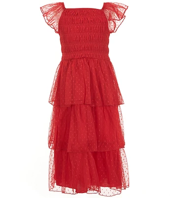 Xtraordinary Big Girls Flutter-Sleeve Smocked Tiered-Skirted Fit & Flare Dress