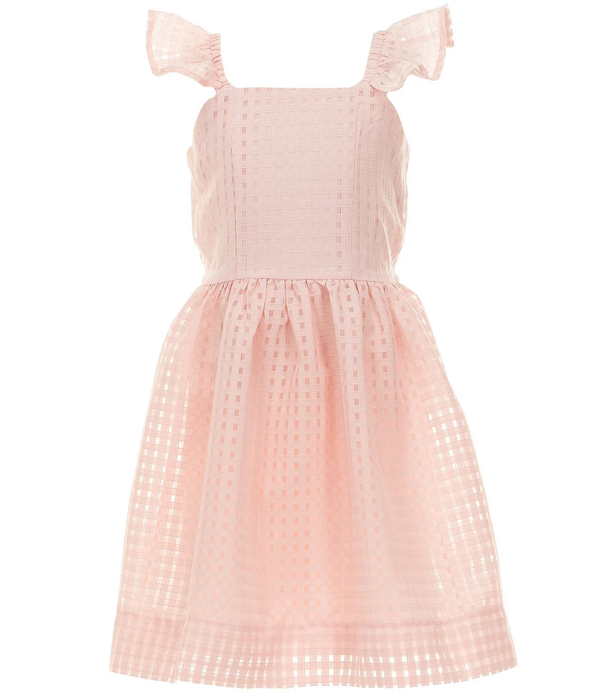 Xtraordinary Big Girls Flutter-Sleeve Windowpane-Checked Fit & Flare Dress