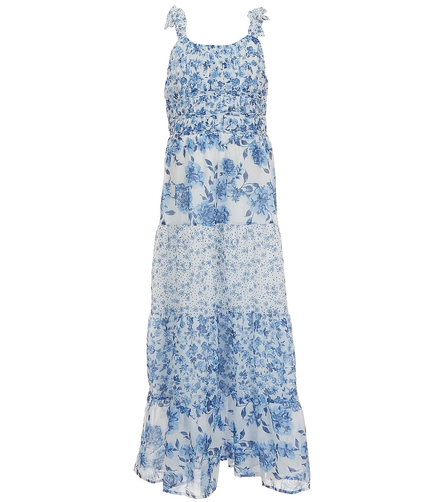 Xtraordinary Big Girls Mixed Media Floral Tiered Maxi Dress With Sunglasses