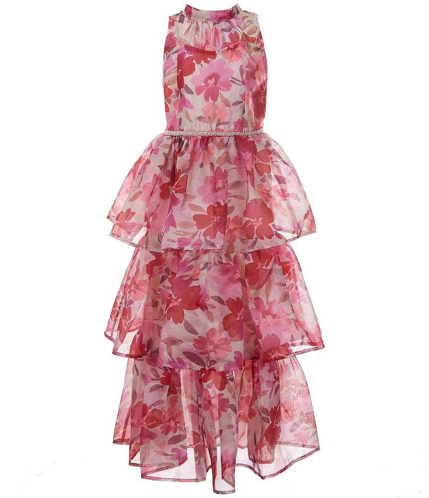 Xtraordinary Big Girls Mock-Neck Floral-Printed Tiered Long Dress