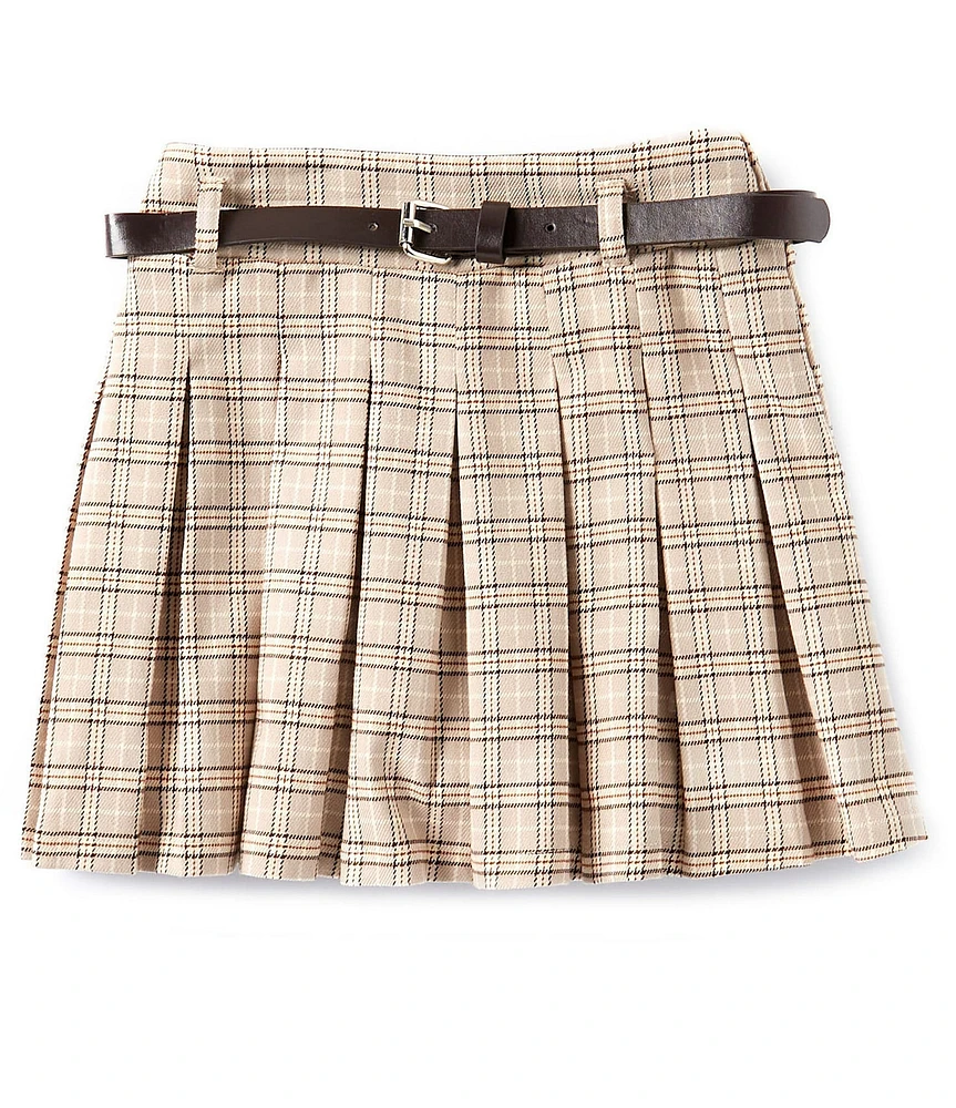 Xtraordinary Big Girls Plaid Belted Woven Skort