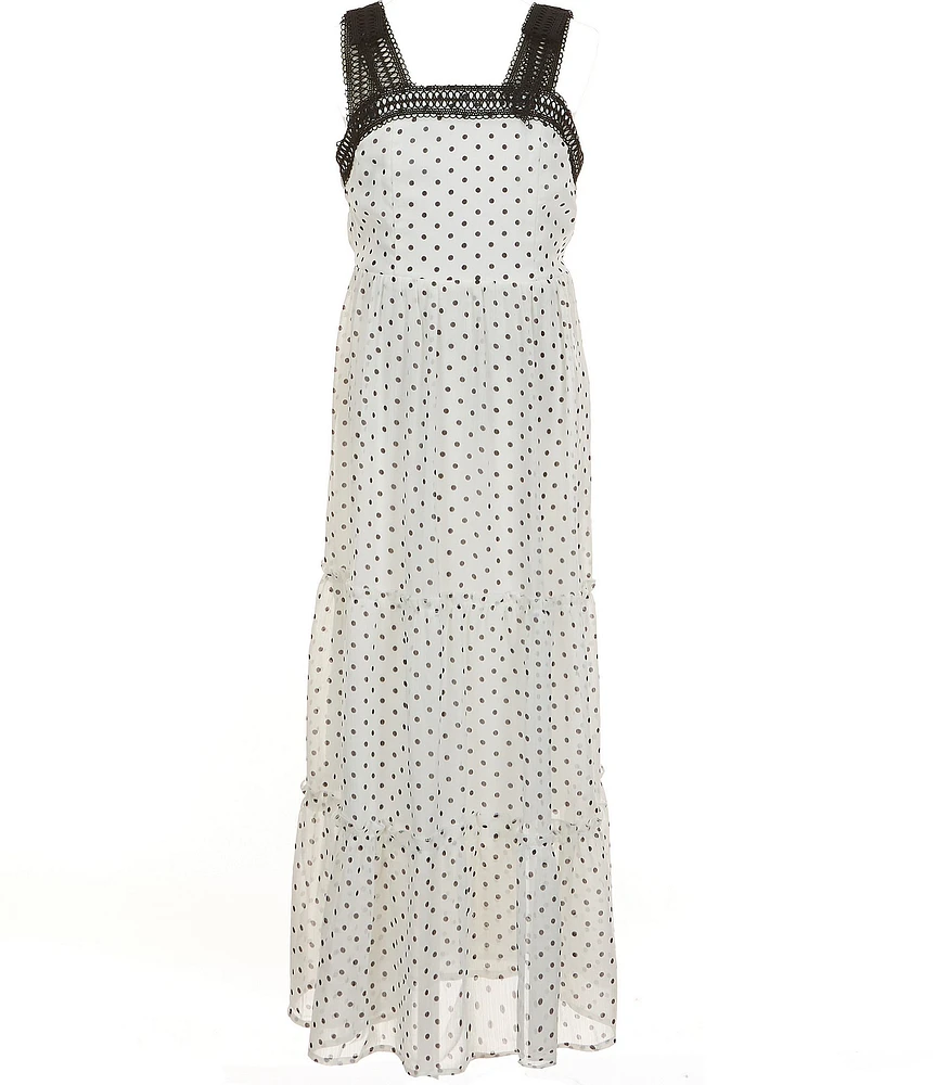 Xtraordinary Big Girls Polka Dot Printed Tie Shoulder Maxi Dress