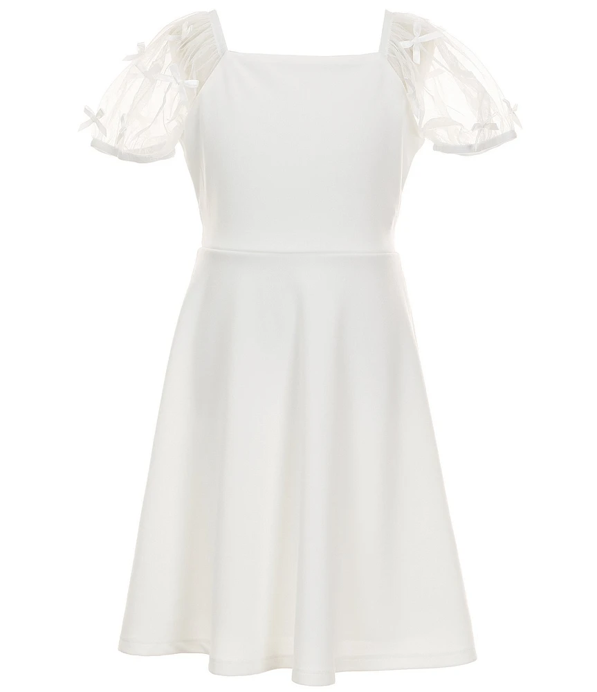Xtraordinary Big Girls Puffed-Sleeve Scuba Crepe Fit-And-Flare Dress