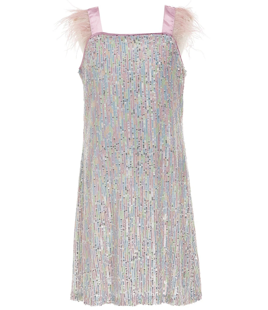 Xtraordinary Big Girls Short Sleeve Rainbow Sequin Embellished Shift Dress