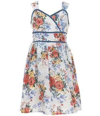 Xtraordinary Big Girls Sleeveless Floral-Printed Faux-Wrap Dress