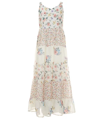 Xtraordinary Big Girls Sleeveless Mixed-Media-Floral-Print Long Dress