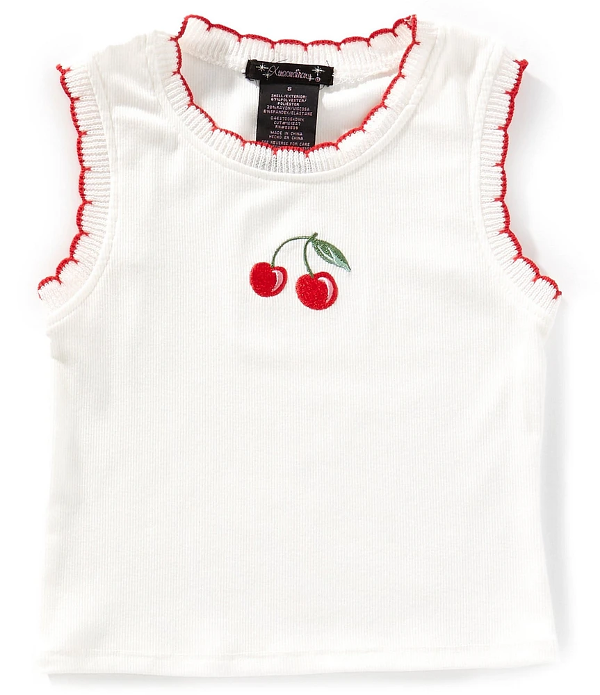 Xtraordinary Big Girls Sleeveless Solid Cherry-Embroidered-Motif Tank Top