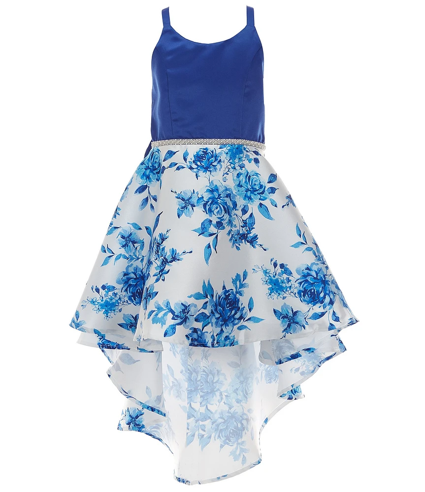 Xtraordinary Big Girls Sleeveless Solid/Floral Bow-Back High-Low-Hem Ballgown