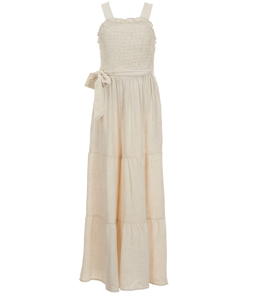 Xtraordinary Big Girls Sleeveless Tiered Linen-Blend Jumpsuit