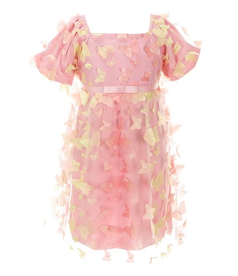 Xtraordinary Little Girls Bubble-Sleeve 3D-Butterfly Applique Fit & Flare Dress