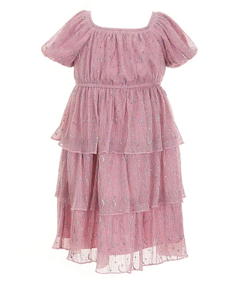 Xtraordinary Little Girls Bubble Sleeve Tiered Knee Length Dress