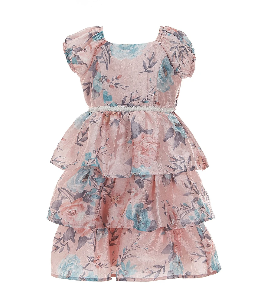 Xtraordinary Little Girls Short-Sleeve Floral Tiered Fit-And-Flare Dress