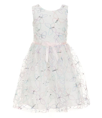 Xtraordinary Little Girls Sleeveless Mesh Butterfly Embroidered Sequin Party Dress