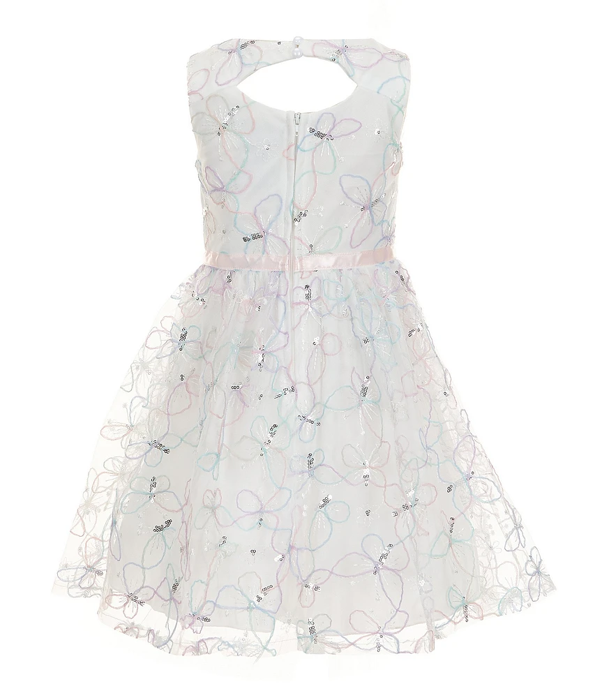 Xtraordinary Little Girls Sleeveless Mesh Butterfly Embroidered Sequin Party Dress