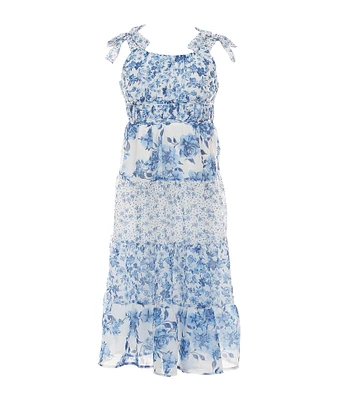 Xtraordinary Little Girls Sleeveless Mixed-Media Floral Long Dress