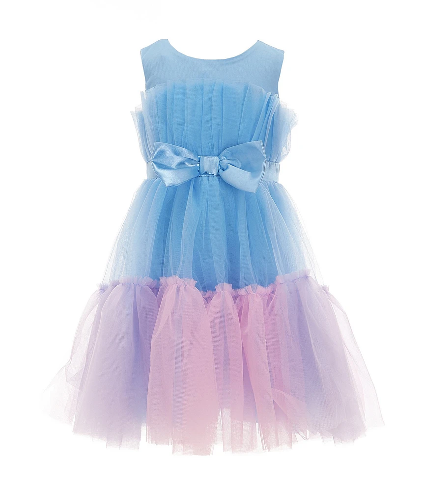 Xtraordinary Little Girls Sleeveless Solid/Rainbow-Hem Fit & Flare Dress