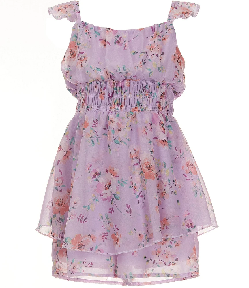 Zunie Big Girls Flutter-Sleeve Floral-Print Romper