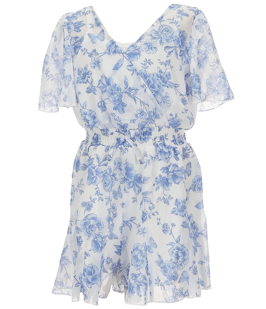 Zunie Big Girls Flutter-Sleeve Floral-Printed Romper