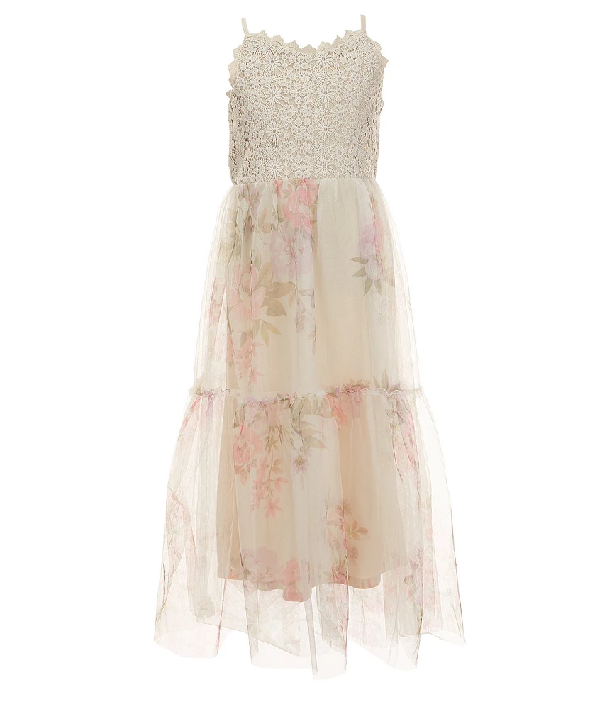 Zunie Big Girls Sleeveless Crocheted/Floral Mesh Long Dress