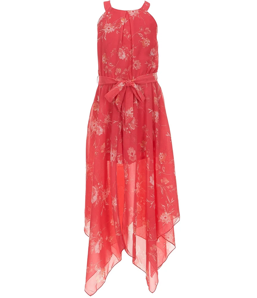 Zunie Big Girls Sleeveless Floral Chiffon Walk-Through Romper Dress