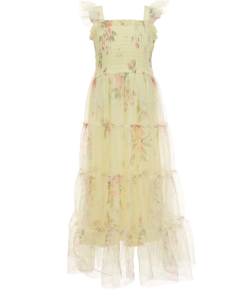 Zunie Big Girls Sleeveless Floral Mesh Long Dress