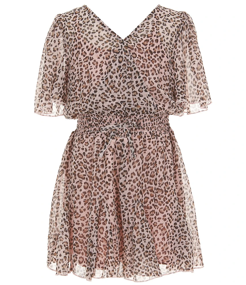 Zunie Big Girls Flutter-Sleeve Animal-Printed Chiffon Romper