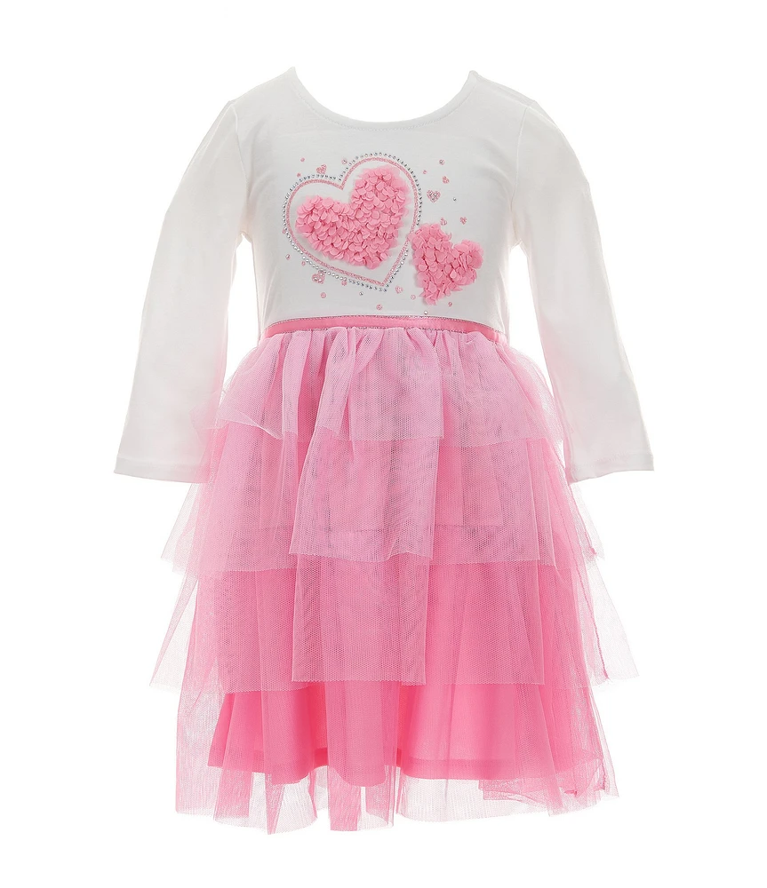 Zunie Little Girls Long Sleeve Heart-Appliqued Bodice/Ombre Tutu-Skirted Dress