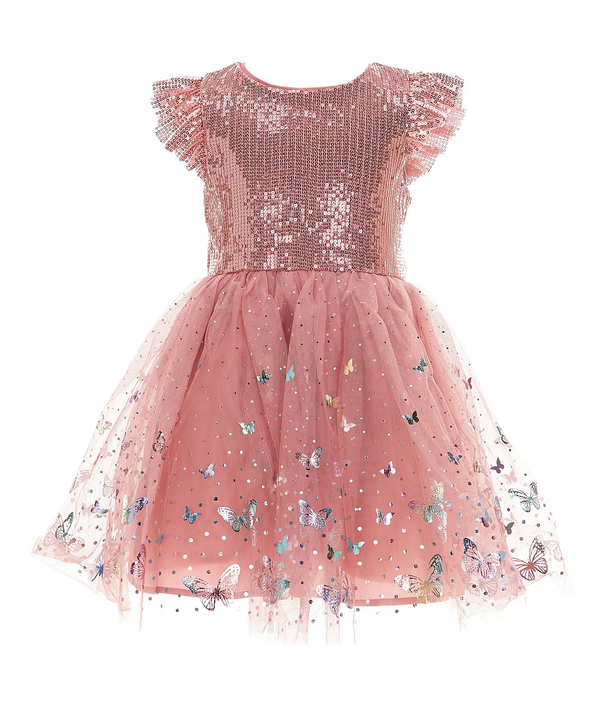 Zunie Little Girls Sequin Flutter Sleeve Butterfly Dress