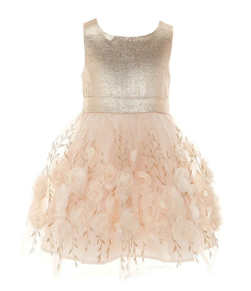 Zunie Little Girls Brocade Lame/Rosette-Soutache Fit & Flare Dress