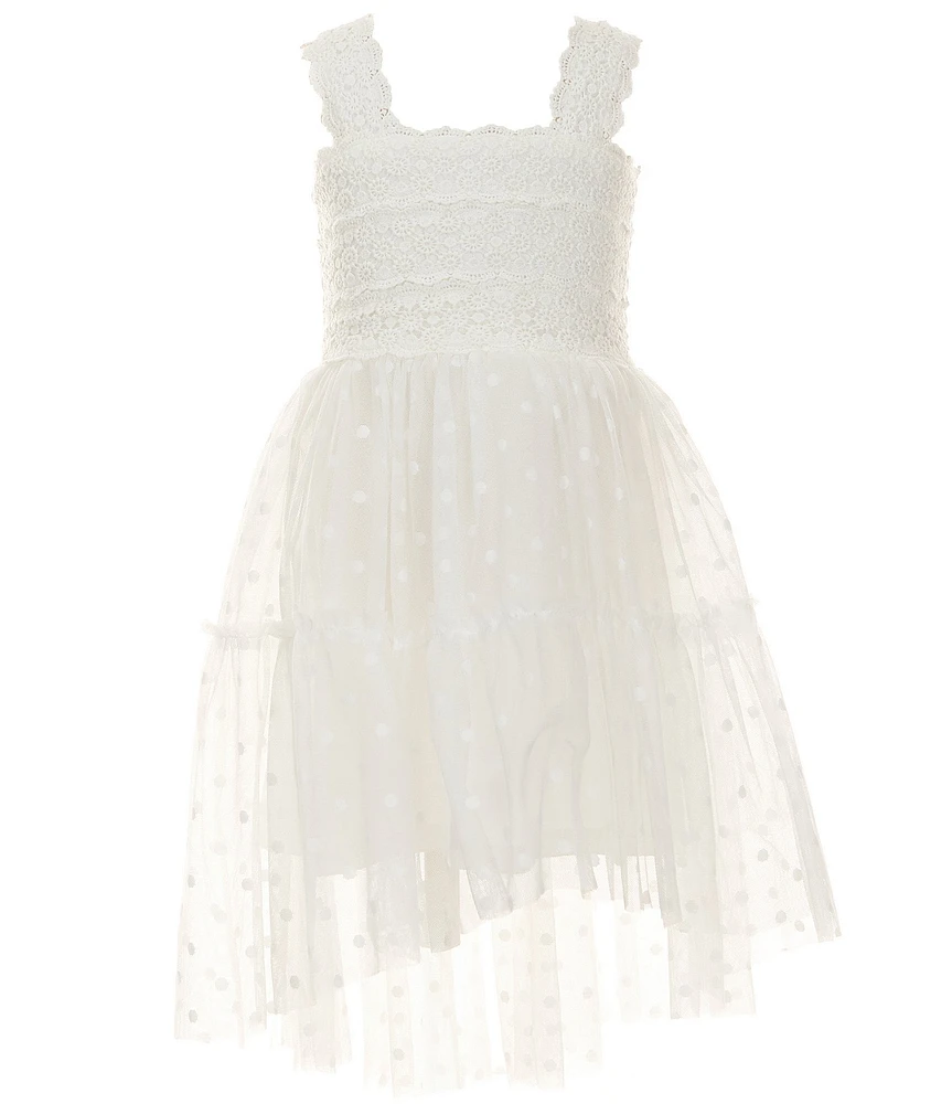 Zunie Little Girls Clip-Dot Lace High-Low-Hem Dress