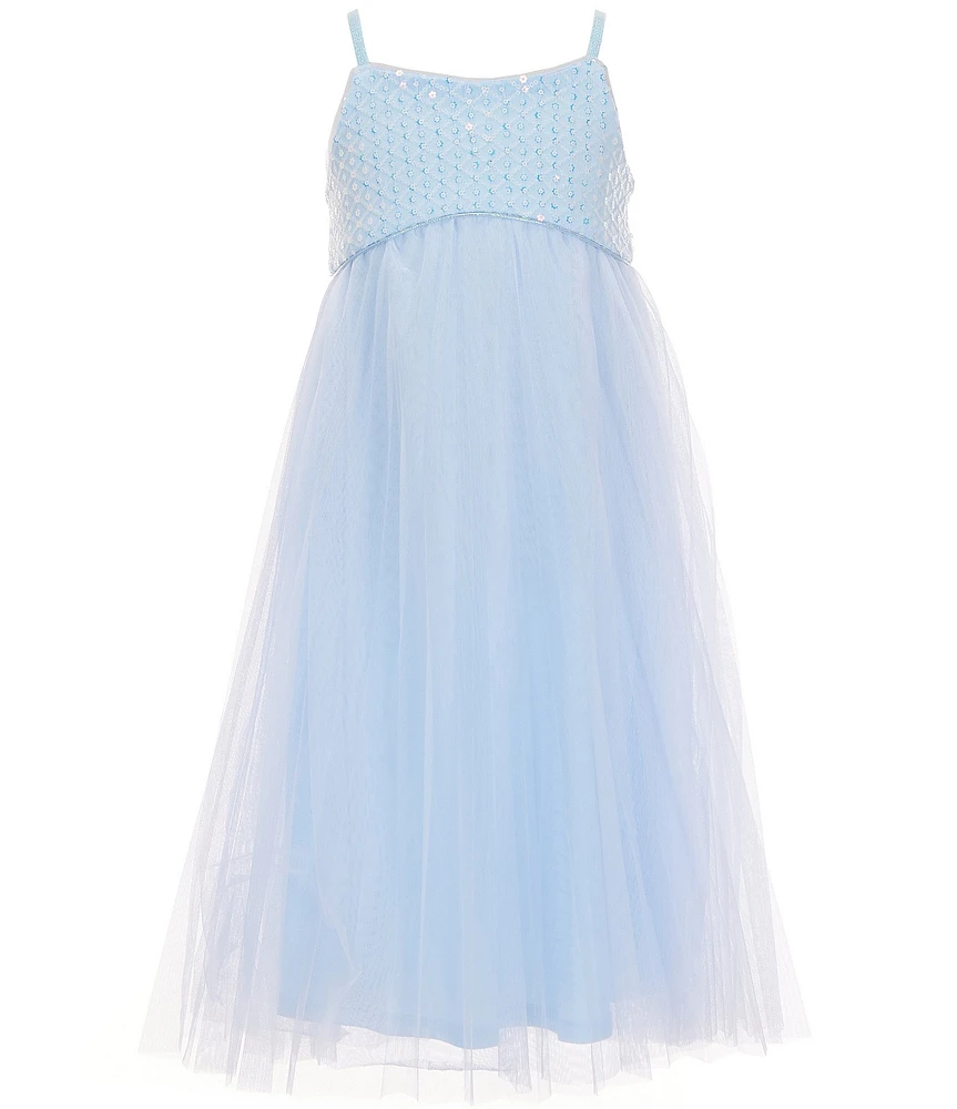 Zunie Little Girls Sequin Embellished Bodice Crystal Pleated Mesh Skirted Sleeveless Empire Waist Dress