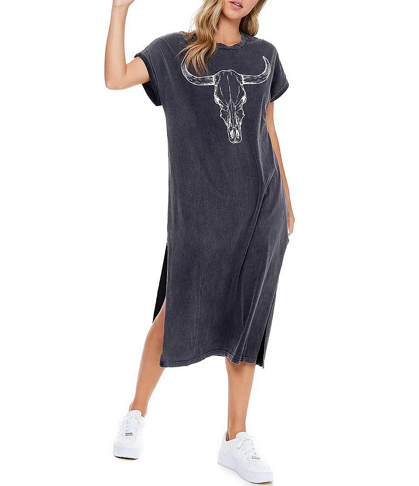 Zutter Long Horn Western Short Sleeve T Shirt Midi Dress