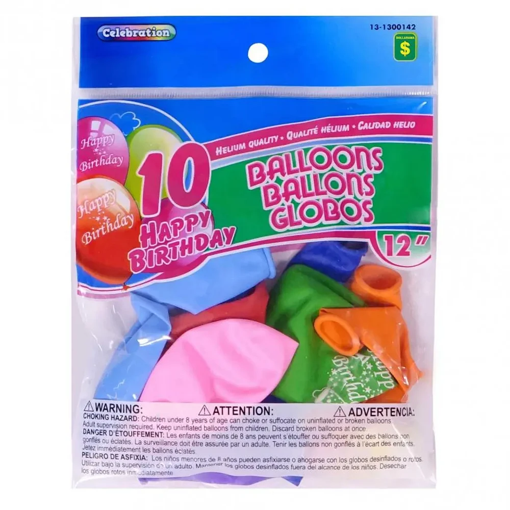 10 Ballons 'Happy Birthday' de 12"
