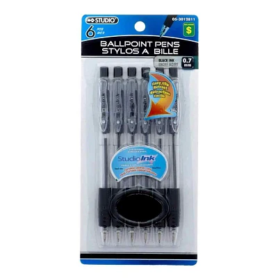 Paq. de 6 Stylos à bille bleus et noirs