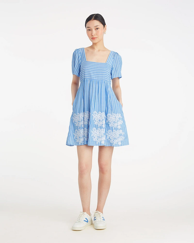 Dottie Babydoll Dress with Floral Embroidery