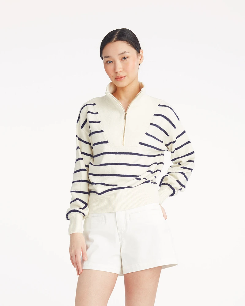 Striped Quarter Zip Sweater Mariner Stripe