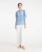 Puff Sleeve Top with Floral Embroidery