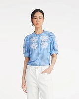 Puff Sleeve Top with Floral Embroidery