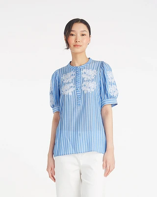 Puff Sleeve Top with Floral Embroidery