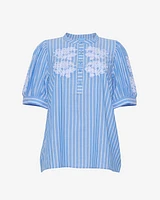 Puff Sleeve Top with Floral Embroidery