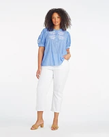 Puff Sleeve Top with Floral Embroidery