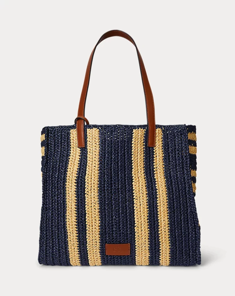 Striped Woven Straw Large Wilow Tote Bag