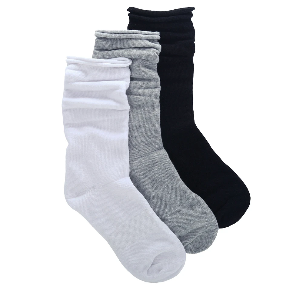 Women's 3 Pack Rolled Crew Socks