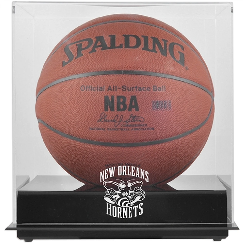 New Orleans Hornets Blackbase Hardwood Classics 2008 - 2013 Team Logo Basketball Display Case with Mirrored Back