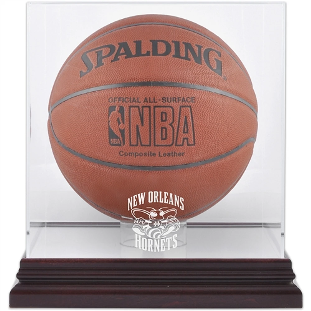 New Orleans Hornets Mahogany Hardwood Classics 2008 - 2013 Team Logo Basketball Display Case with Mirrored Back