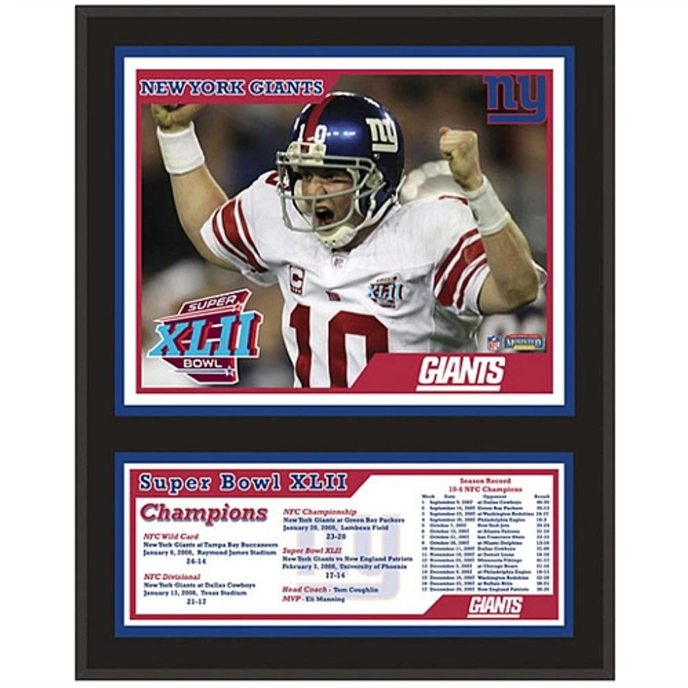 New York Giants Super Bowl XLII 12'' x 15'' Sublimated Plaque
