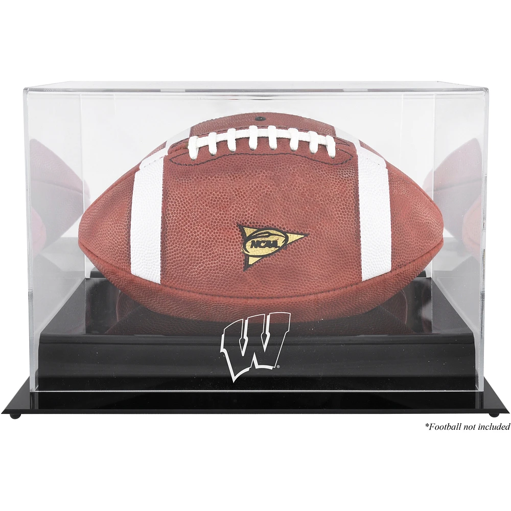 Wisconsin Badgers Black Base Team Logo Football Display Case with Mirror Back