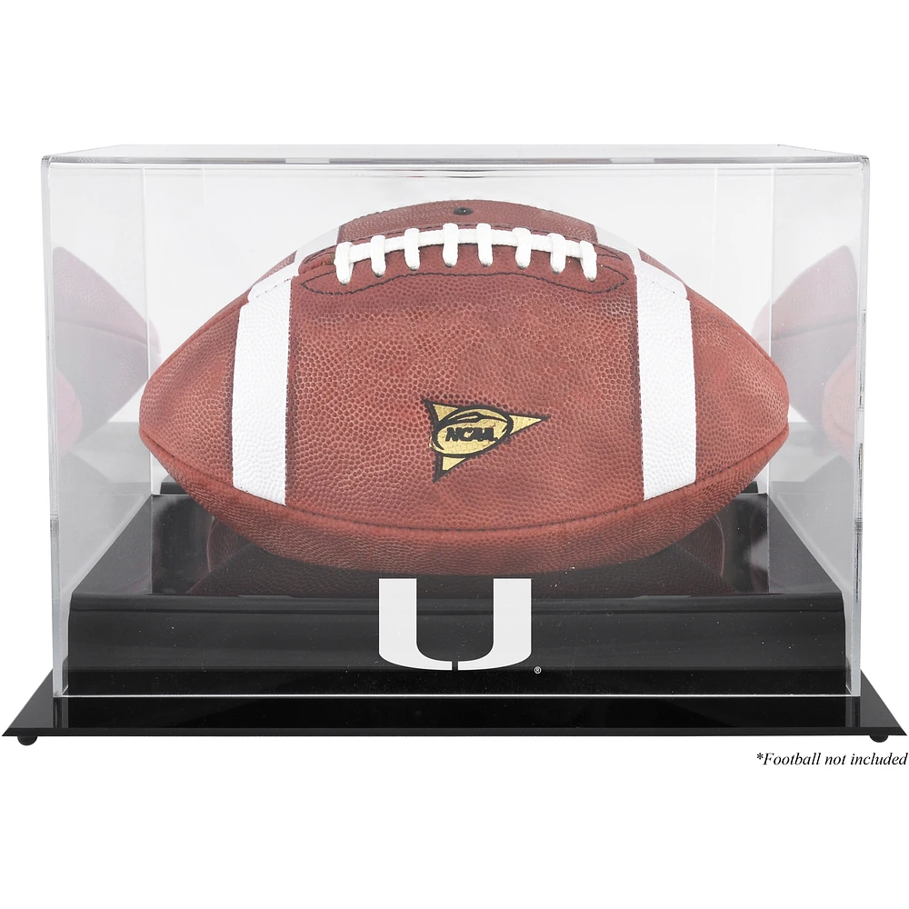 Miami Hurricanes Black Base Team Logo Football Display Case with Mirror Back