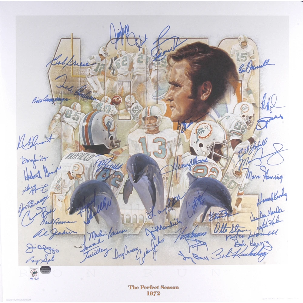 1972 Miami Dolphins Undefeated Autographed 24'' x 24'' 35th Anniversary Lithograph