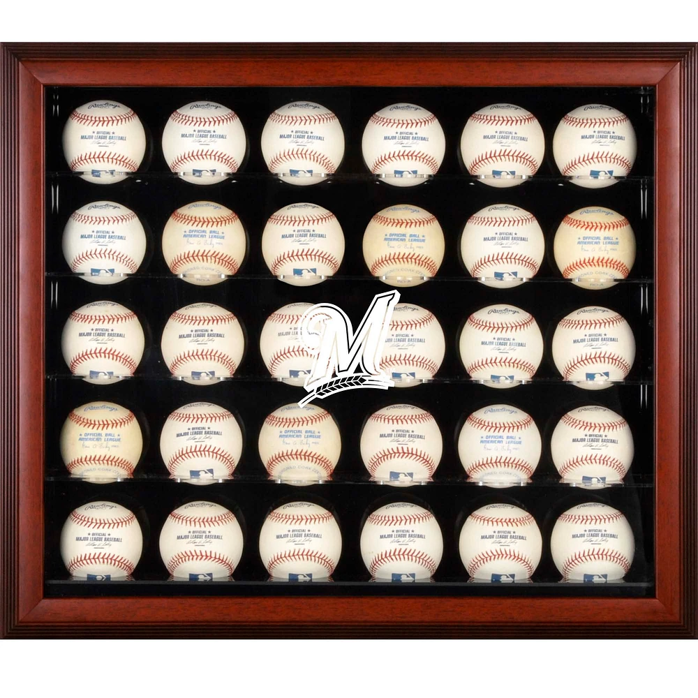 Milwaukee Brewers Logo Mahogany Framed 30-Ball Display Case